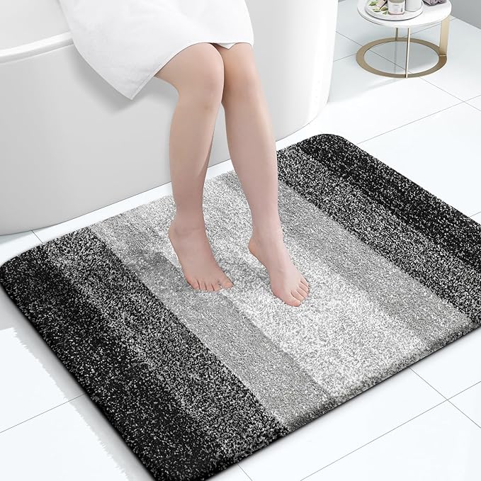 OLANLY Bathroom Rugs Mat 40x32, Extra Soft Absorbent Microfiber Bath Rugs, Rubber Backing, Quick Dry, Machine Washable Bath Mats for Bathroom Floor, Tub and Shower, Home Decor Accessories, Black