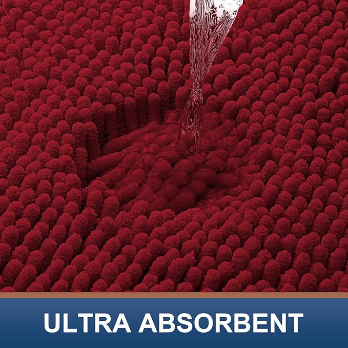 Smiry Luxury Chenille Bathroom Rugs 30x20, Extra Soft and Absorbent Shaggy Bath Mat, Machine Washable, Non-Slip Plush Carpet Runner for Tub, Shower, and Floor, Home Decor Accessories, Red