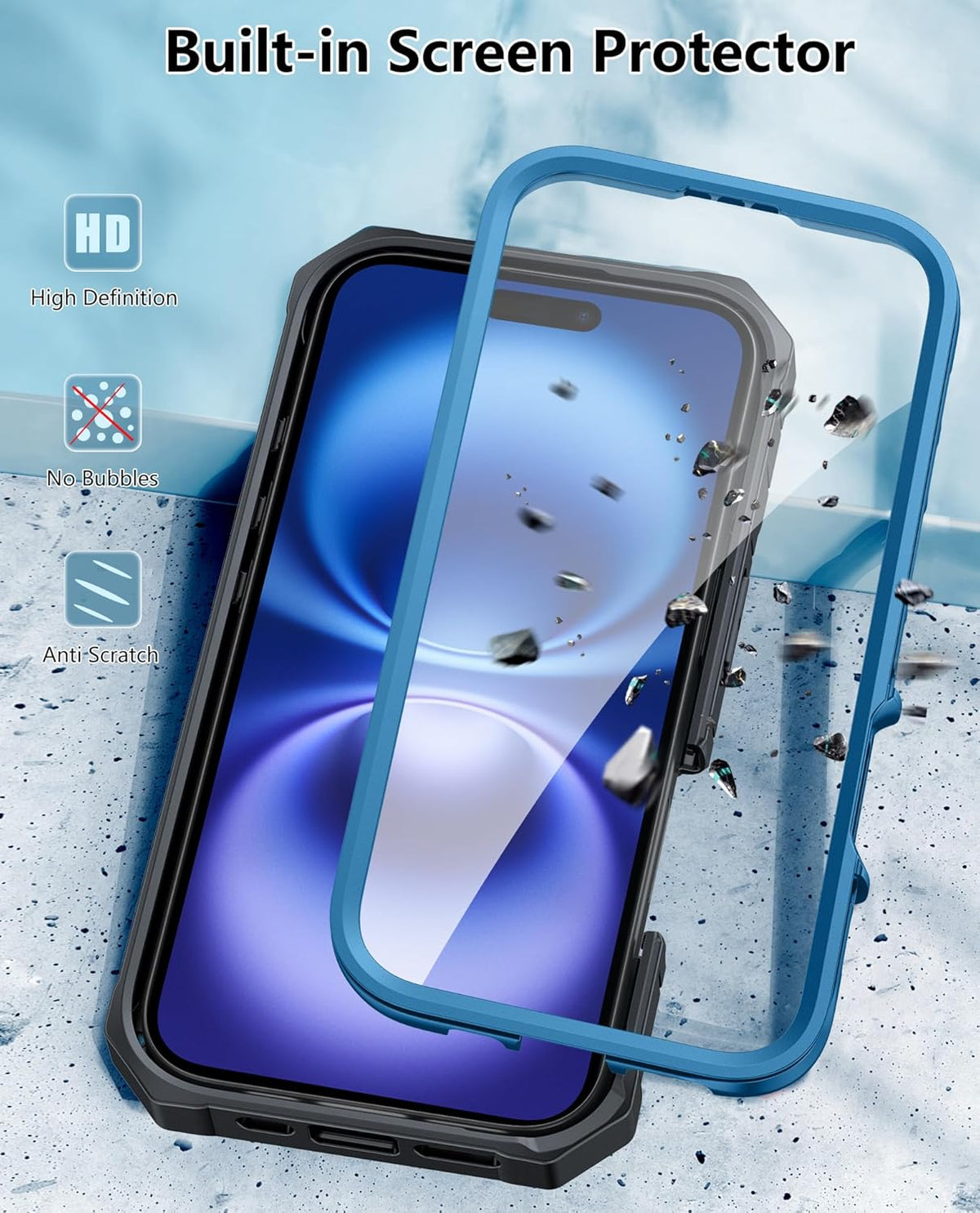 FNTCASE 16 for iPhone Phone Case: Military Grade [Built-in Screen Protector] [Belt-Clip & Kickstand] Matte Drop Proof