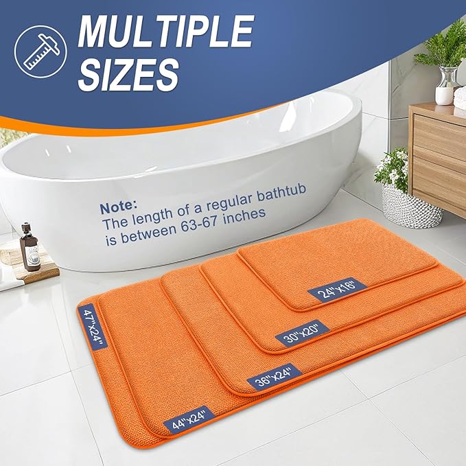 OLANLY Thick Memory Foam Bath Mat Rug 70x24, Extra Soft Absorbent Bathroom Rug, Quick Dry Bath Mats, Non-Slip, Machine Washable Carpet for Bathroom, Tub and Shower, Home Decor Accessories, Orange
