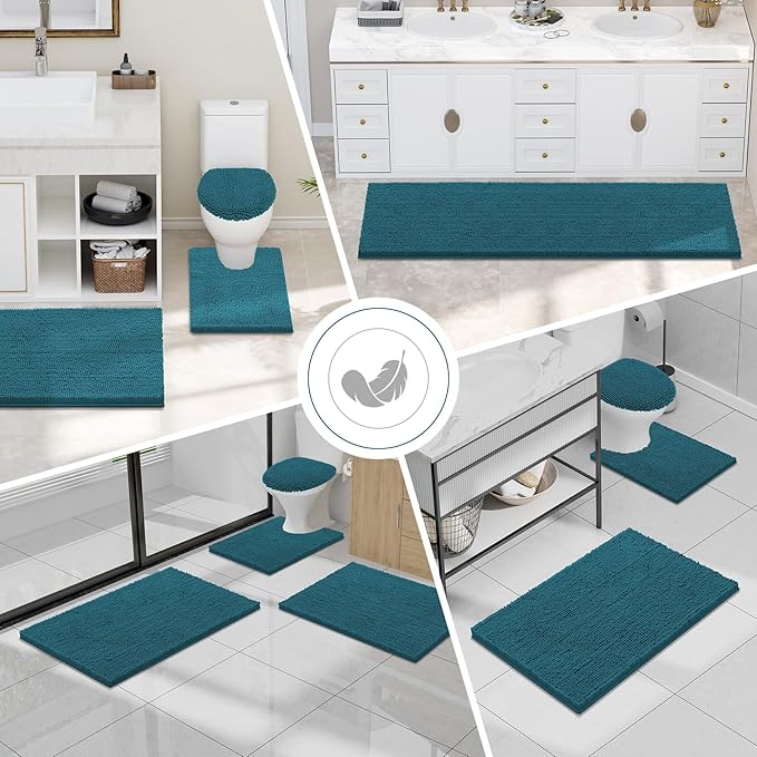 Smiry Luxury Chenille Bathroom Rugs 30x20, Extra Soft and Absorbent Shaggy Bath Mat, Machine Washable, Non-Slip Plush Carpet Runner for Tub, Shower, and Floor, Home Decor Accessories, Lake Blue