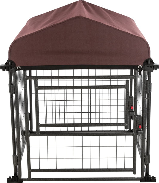 Trixie Deluxe Portable Dog Kennel S: 30 × 30 × 36 in – Foldable Heavy-Duty Steel Dog Enclosure with Weather-Protective Sunshade Cover – Expandable & Lockable Outdoor Dog Kennel – 1 x Kennel Set