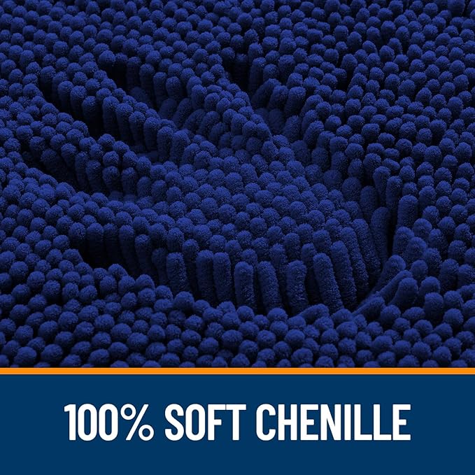 OLANLY Bathroom Rugs 35x24, Extra Soft Absorbent Chenille Bath Rugs, Rubber Backing Quick Dry, Machine Washable Bath Mats for Bathroom Floor, Tub and Shower, Home Decor Accessories, Navy