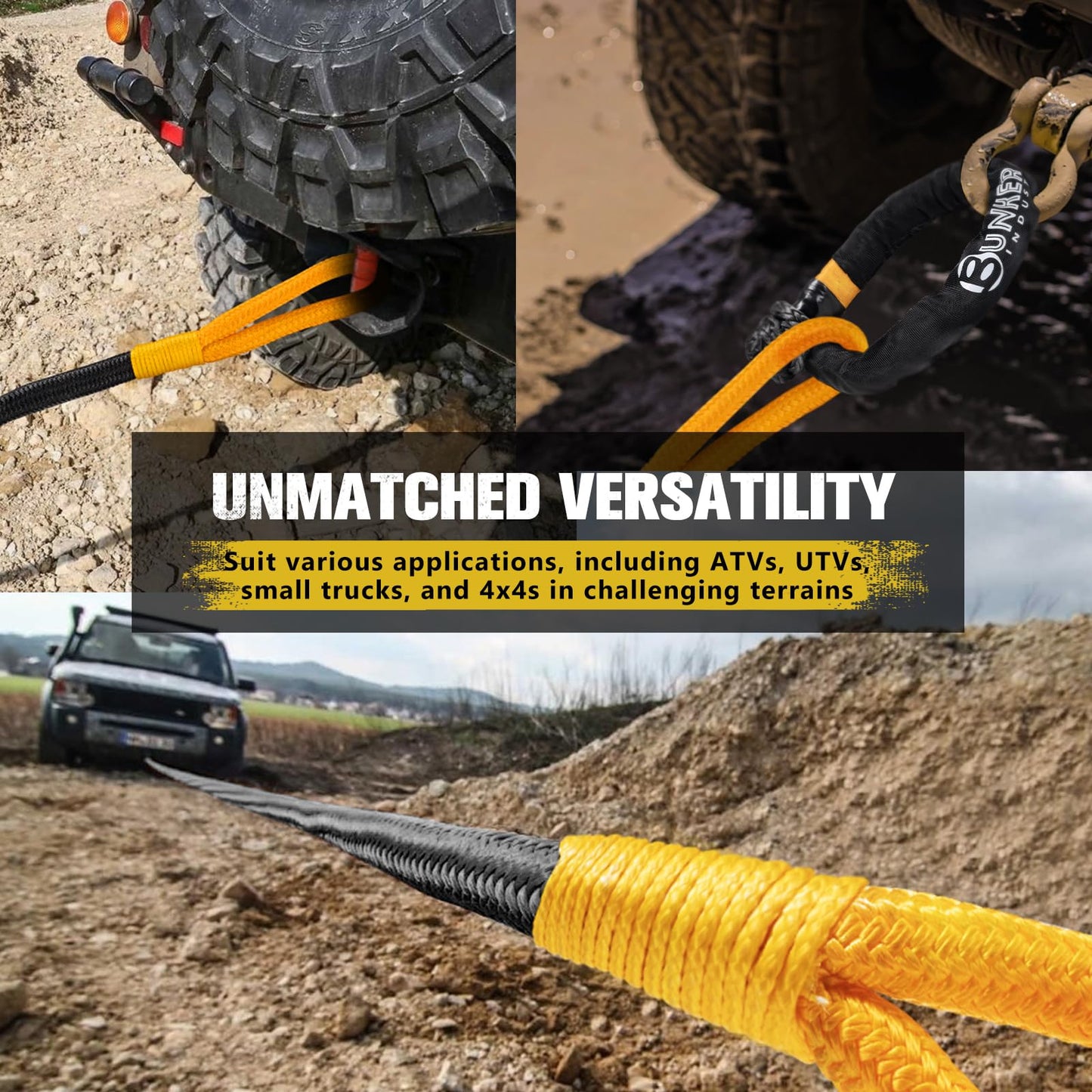 BUNKER INDUST Off-Road Traction Boards (Red) + 3/4in×20ft Kinetic Recovery Rope with 2 Soft Shackles Kit