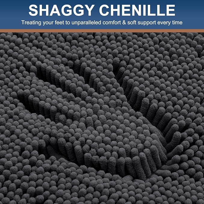 Smiry Luxury Chenille Bathroom Rugs 44x32, Extra Soft and Absorbent Shaggy Bath Mat, Machine Washable, Non-Slip Plush Carpet Runner for Tub, Shower, and Floor, Home Decor Accessories, Charcoal Grey