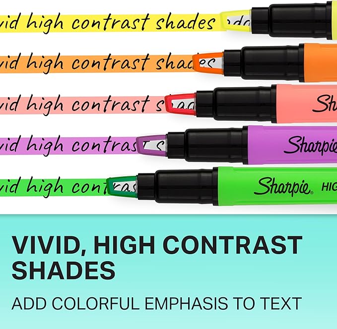 Sharpie Clear View Highlighter Sticks, Chisel Tip, Assorted Fluorescent, 8 Count - School, Home, and Office Use, Teacher Supplies