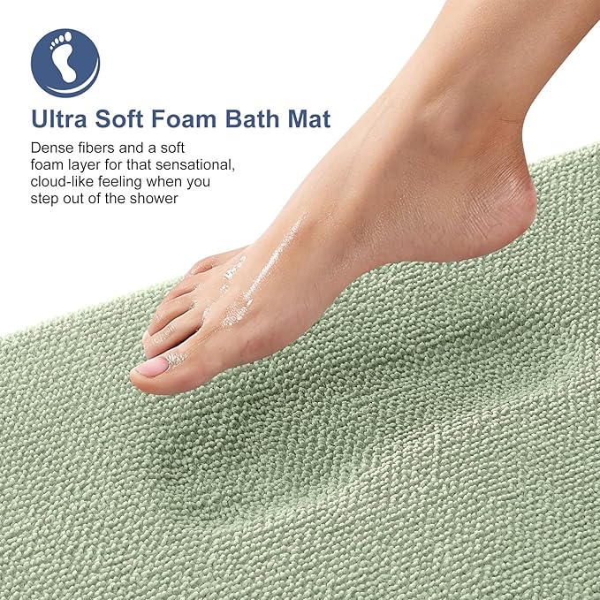 OLANLY Thick Memory Foam Bath Mat Rug 35x24, Extra Soft Absorbent Bathroom Rug, Quick Dry Bath Mats, Non-Slip, Machine Washable Carpet for Bathroom, Tub and Shower, Home Decor Accessories, Sage Green