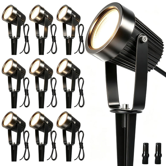 Low Voltage Landscape Spotlights, 12V LED Outdoor Spot Lights, Up Lighting Wired for Yard Garden Pathway Tree, 10W Aluminum Landscape Path Lights with Connectors, IP66 Waterproof & 4000K, 10 Pack