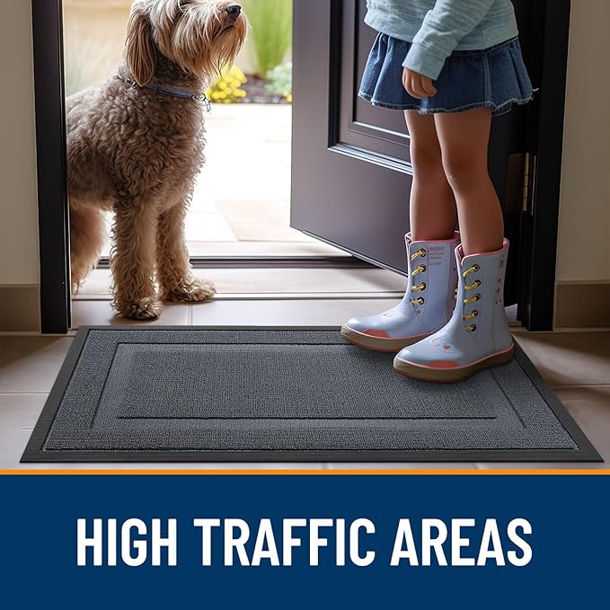 OLANLY Front Door Mat Indoor Outdoor Entrance, Waterproof All-Season, All-Weather Doormat, Sturdy Natural Rubber, Low Profile, Easy Clean Patio Porch Entryway Mat, 35x23, Charcoal Gray