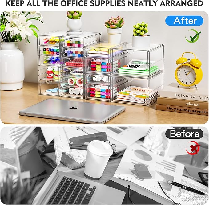 Makeup Acrylic Organizer with 17 Drawers(4 Sets), Desk Organizers and Accessories, Clear Makeup Organizer, Dustproof Storage Drawers for Office Art Craft Supplies