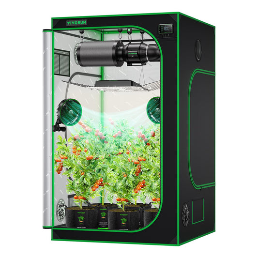 VIVOSUN S448 4x4 Grow Tent, 48"x48"x80" High Reflective Mylar Grow Tents with Observation Window and Floor Tray for Indoor Plant Growing Tents for Lumalight/Aerolight