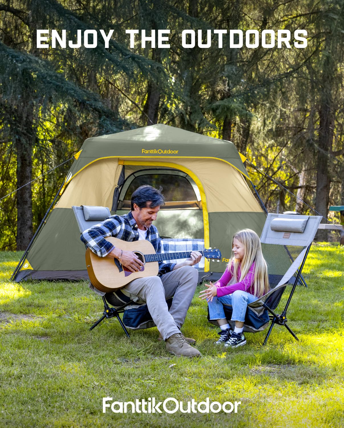 FanttikOutdoor Zeta C6 Pro Camping Tent 6 Person Instant Cabin Tent Setup in 60 Seconds with Rainfly & Windproof Portable with Carry Bag for Family Camping & Hiking, Upgraded Ventilation, Green