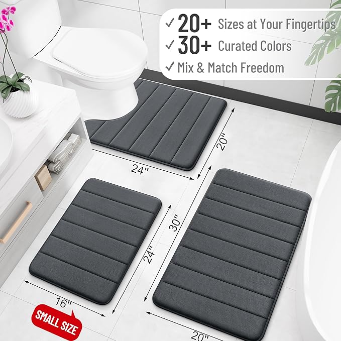 OLANLY Memory Foam Bath Mat 24x16, Super Soft Absorbent Bathroom Rugs, Quick Dry, Machine Washable Shower Floor Rugs, Bathmat Carpet, Bathroom Home Decor Accessories, Dark Gray