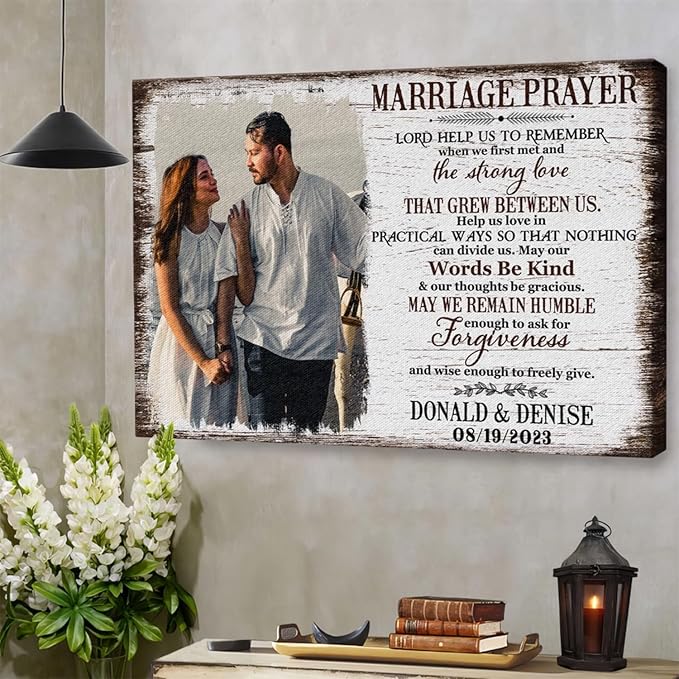 Dem Canvas Personalized Canvas Prints, Custom Photo And Name, Anniversary Valentine Gift For Wedding Marriage Prayer Canvas, Engagement Gift (36x24)