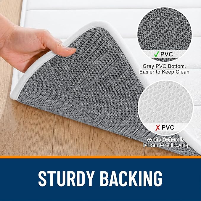 OLANLY Memory Foam Toilet Rugs U Shaped 24x20, Super Soft Absorbent Contour Bath Rugs, Quick Dry, Machine Washable Toilet Mat, Bathmat Floor Carpet, Bathroom Home Decor Accessories, White