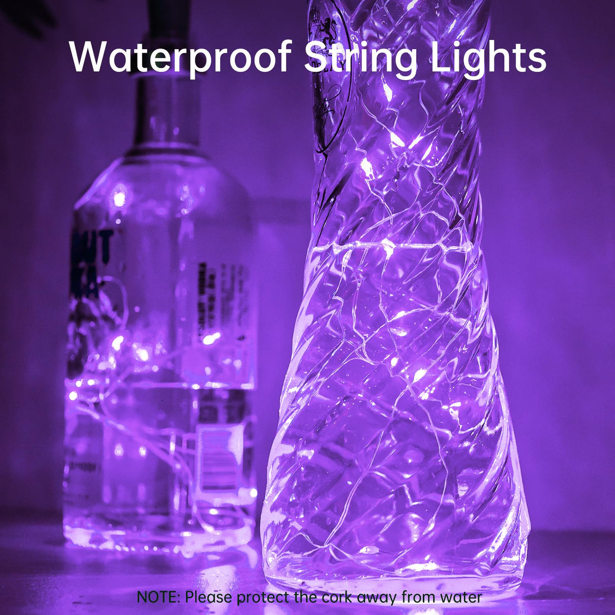 Aluan Wine Bottle Lights 10 Pack, 20 LED Copper Fairy Lights, Waterproof, Purple, Model BL00