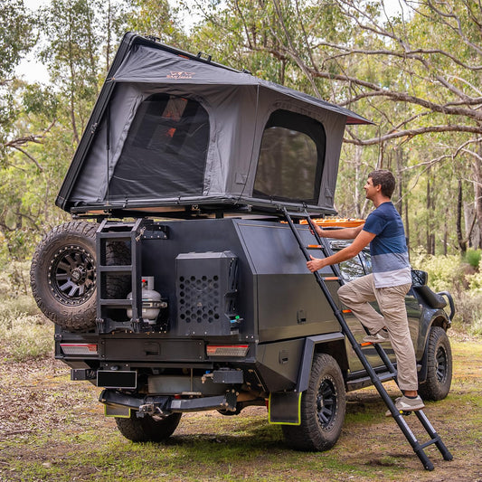 SanHima Rooftop Tent Hard Shell - Hotham Side Overland Aluminium Roof Top Tent Side-Open Design, Larger Space, Tri-Color LED Light & Skyview Window, for 2-3 People Car SUV Truck Camping