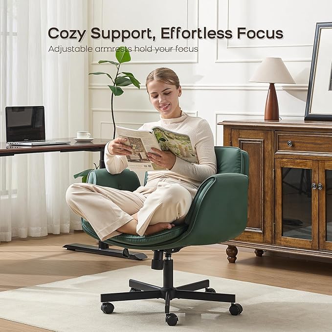 Criss Cross Chair with Armrests & Wheels, Adjustable Swivel Comfortable Lounge Vanity Chairs, Home Office Desk Chair, Medieval Style, (Christmas Green)