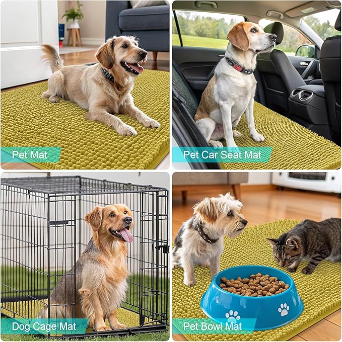 OLANLY Dog Door Mat for Muddy Paws 36x24, Absorbs Moisture and Dirt, Absorbent Non-Slip Washable Doormat, Quick Dry Chenille Mud Mat, Entry Indoor Entryway Carpet for Inside Floor, Mustard Yellow
