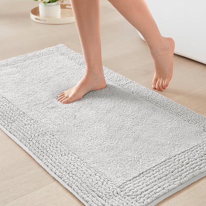 Madison Park Splendor Reversible 100% Cotton Tufted Bathroom Rug-3000 GSM Hotel Quality Luxurious Plush Medium Pile Bath Mat Absorbent, Quick Dry, Shower Room Décor, 17x24 Grey