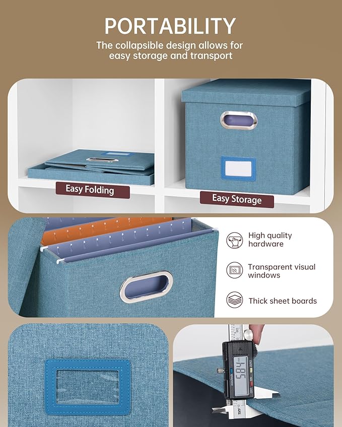 2 Pack File Storage Organizer, Filing Box, Portable File Box with Lid, Fit for Letter/Legal File Folder Storage, Document Organizer, Dark-blue