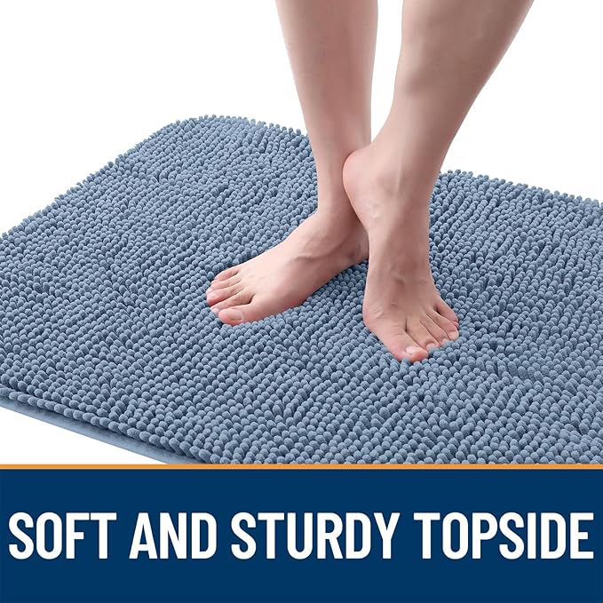 OLANLY Dog Door Mat for Muddy Paws 30x20, Absorbs Moisture and Dirt, Absorbent Non-Slip Washable Doormat, Quick Dry Chenille Mud Mat for Dogs, Entry Indoor Entryway Carpet for Inside Floor, Airy Blue
