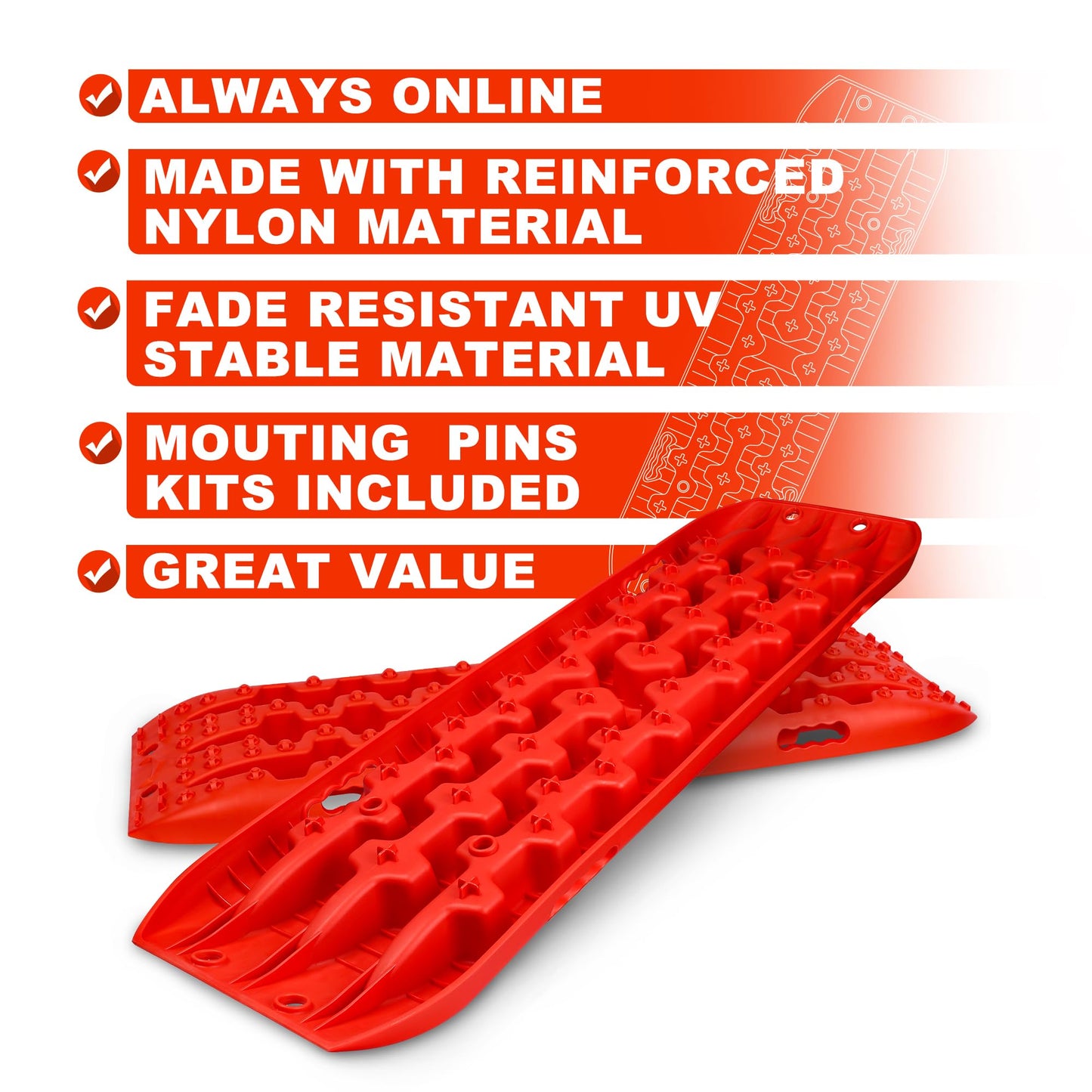 X-BULL New Recovery Traction Tracks Sand Mud Snow Track Tire Ladder 4WD (Red,3gen)
