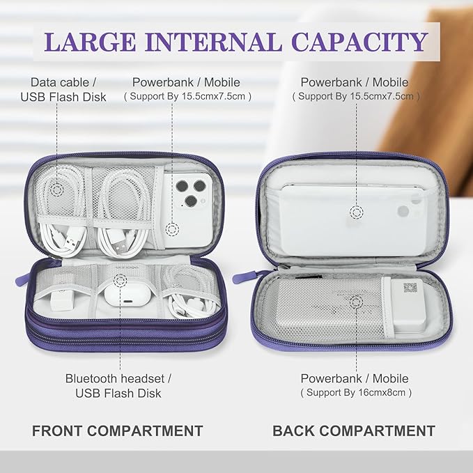 FYY Electronic Organizer, Travel Cable Organizer Bag Pouch Electronic Accessories Carry Case Portable Waterproof Double Layers All-in-One Storage Bag for Cable, Cord, Charger, Phone, Earphone Purple