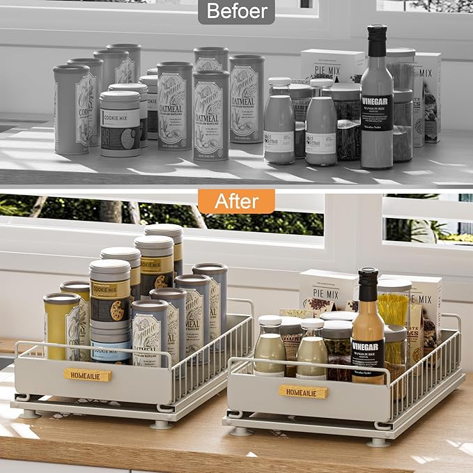 Under Sink Organizer, 2 Packs Under Sink Organizers and Storage, Slide Out Pull Out Cabinet Organizer Shelf with Metal Drawers for Kitchen Bathroom Pantry, Gray