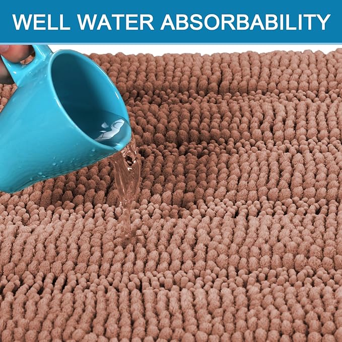 H.VERSAILTEX 2 Piece Set Bathroom Rugs Bath Mats Sets Super Absorbent Chenille Striped Bath Mats Non Skid Machine Wash Dry Rugs for Bathroom Floor (Muted Clay, 24 x 36 Plus 20 x 32 - Inches)