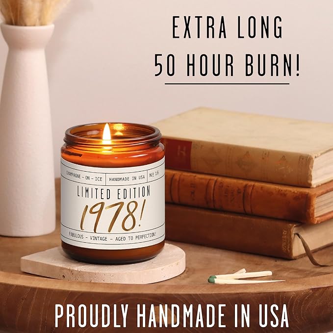 47th Birthday Gifts for Women - 'Limited Edition 1978' Soy Candle, w/Champagne on Ice I 47 Birthday Gifts for Women I 47st Gift for Her Ideas I 9oz Reusable Jar, 50Hr Burn, Made in USA