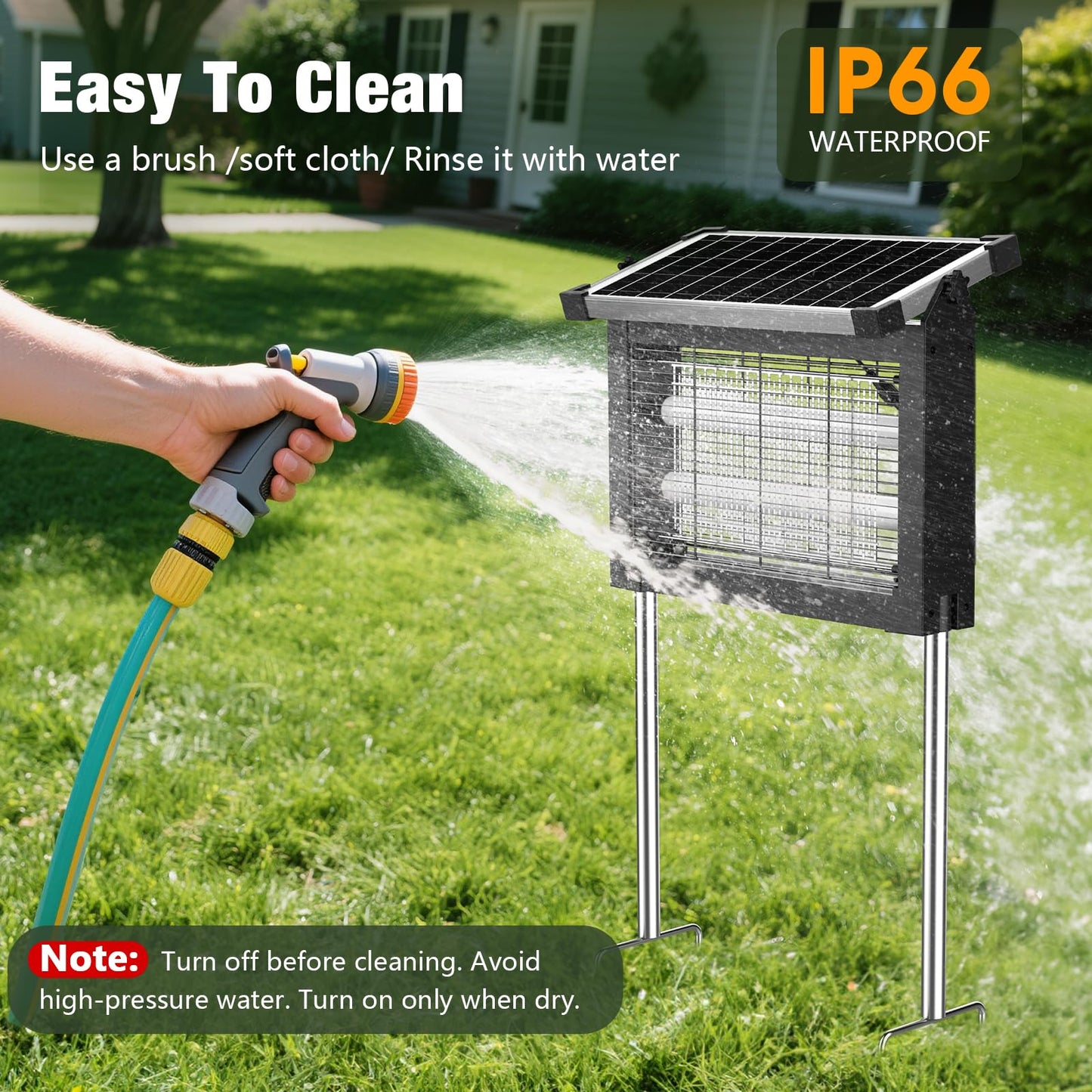 Solar Bug Zapper Outdoor, 4500V Mosquito Zapper Waterproof with Panel Sensor Electric Fly Zapper Rechargeable Mosquito Killer with 10FT Extension Cord, Fly Trap Ideal for Patio, Backyard, Camping