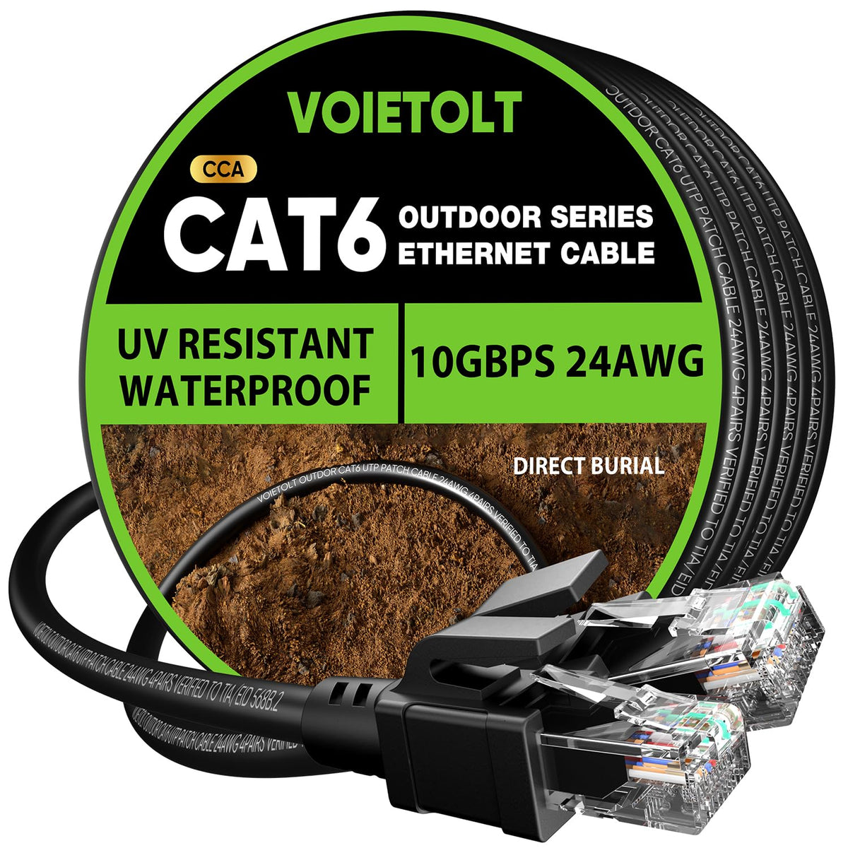6 150 24AWG 10Gbps Cat6 40 Cat6 Cat5e Cat5, Cat Outdoor Ethernet Cable ft, Cable Cord Waterproof Direct Burial LLDPE UV