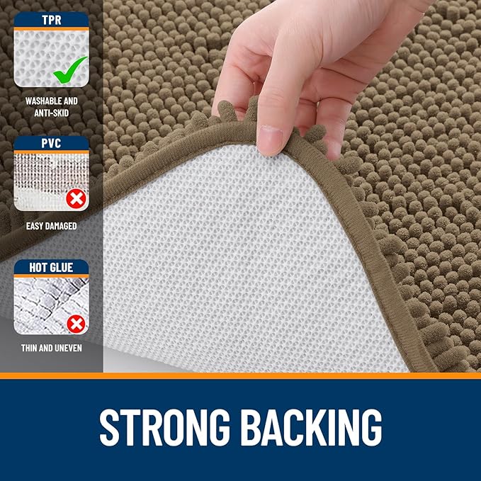 OLANLY Bathroom Rugs 24x16, Extra Soft Absorbent Chenille Bath Rugs, Rubber Backing Quick Dry, Machine Washable Bath Mats for Bathroom Floor, Tub and Shower, Home Decor Accessories, Tan