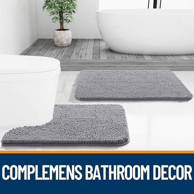 OLANLY Bathroom Rugs 59x35, Extra Soft Absorbent Chenille Bath Rugs, Rubber Backing Quick Dry, Machine Washable Bath Mats for Bathroom Floor, Tub and Shower, Home Decor Accessories, Grey