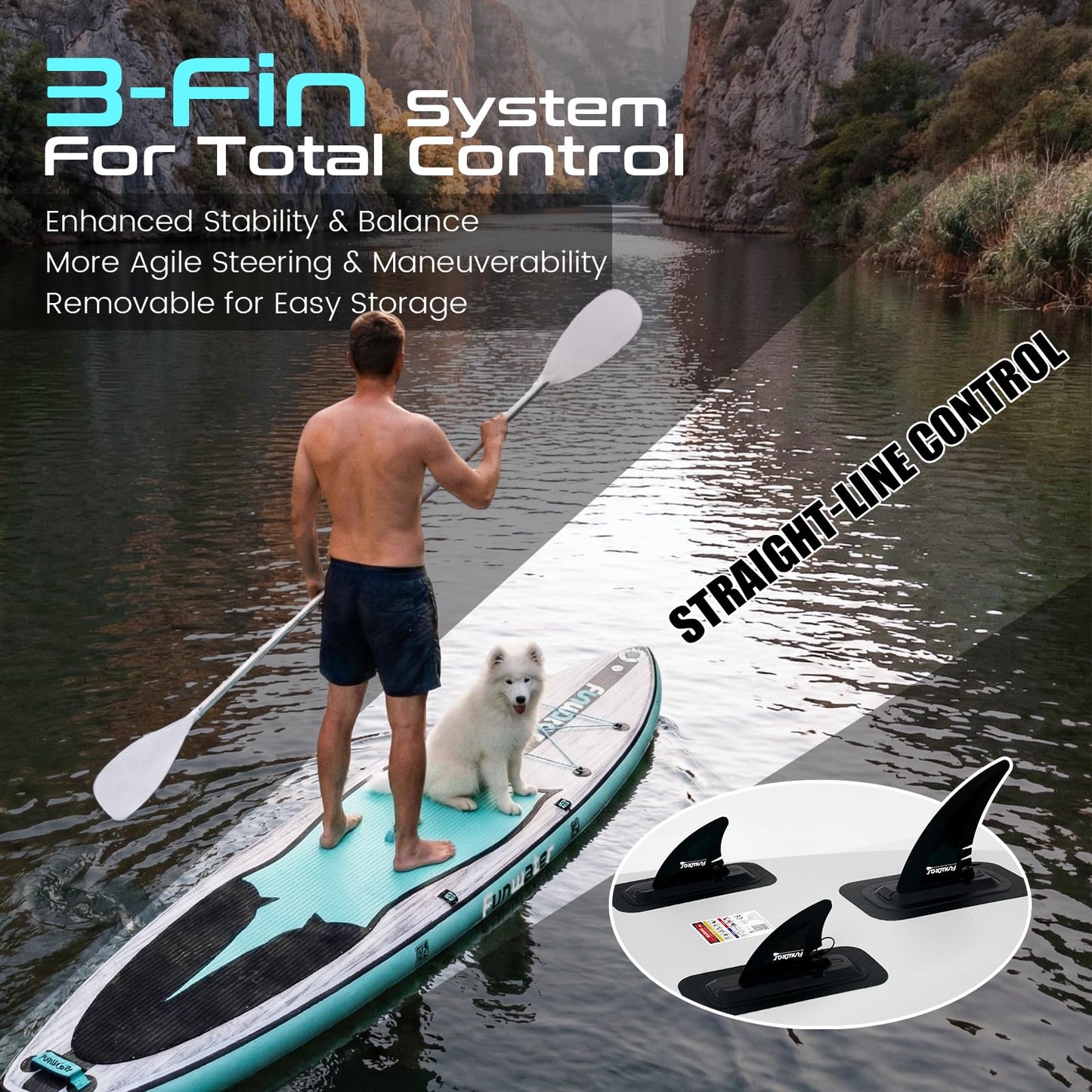 FunWater Inflatable Stand Up Paddle Board 10'6"/11"/11'6" Paddle Board for Adults & Youth, Paddleboards Inflatable with Premium SUP Accessories, Wide Stable, Non-Slip Comfort Deck (Grey/Blue/Black)