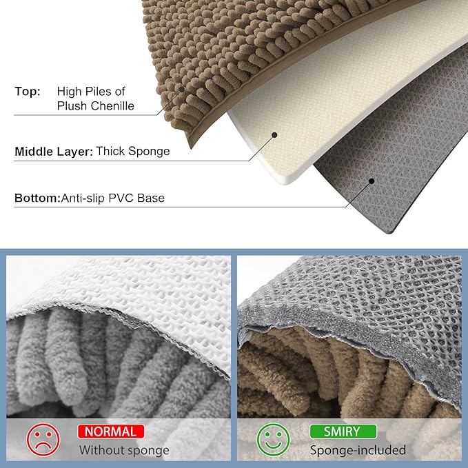 Smiry Luxury Chenille Bathroom Rugs 40x32, Extra Soft and Absorbent Shaggy Bath Mat, Machine Washable, Non-Slip Plush Carpet Runner for Tub, Shower, and Floor, Home Decor Accessories, Camel