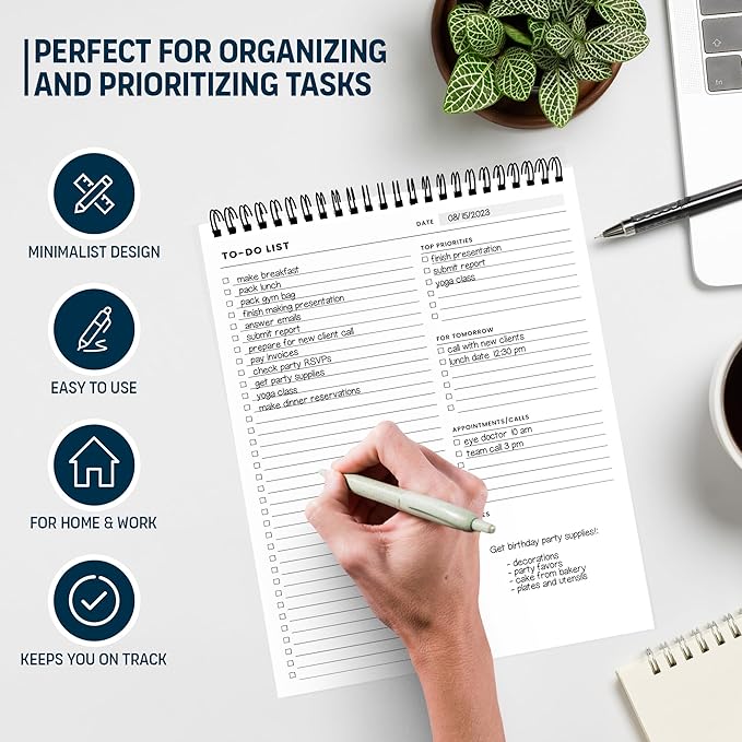 Of a Happy Kind To Do List Spiral Notepad 8.5x11 52 Sheets - Multiple Functional Sections - Daily Planner Notebook - Task Todo Checklist, Agenda Note Pad for Work