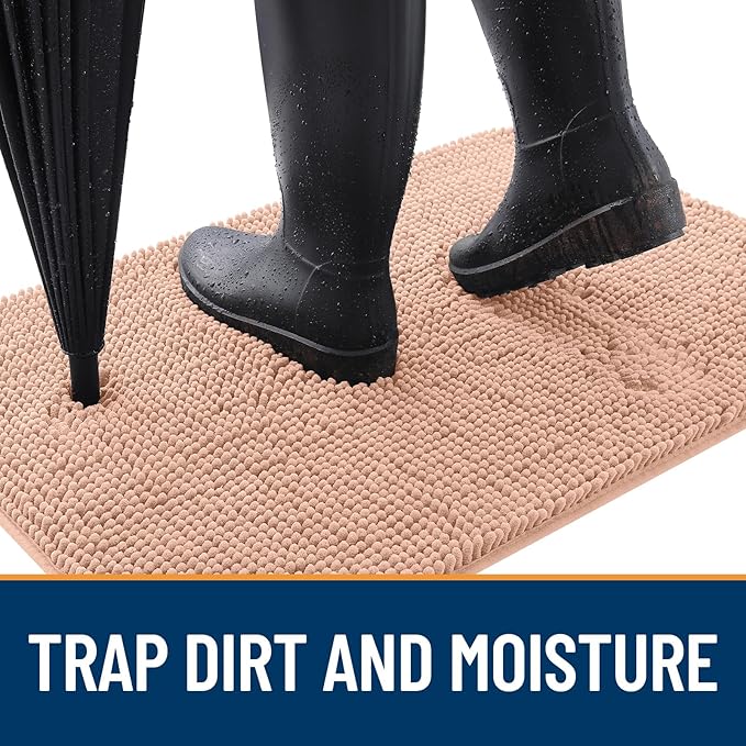 OLANLY Dog Door Mat for Muddy Paws 45x27, Absorbs Moisture and Dirt, Absorbent Non-Slip Washable Doormat, Quick Dry Chenille Mud Mat for Dogs, Entry Indoor Entryway Carpet for Inside Floor, Peach