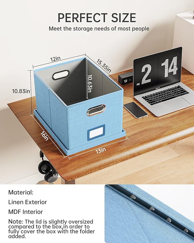 Oterri File Organizer, File Box, File Cabinet for Letter File Folder Storage, Portable Storage Bins with Lids for Office/Decor/Home,Document Organizer, 1 Pack,Sky-blue-Box Only