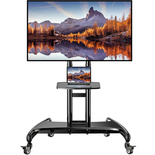 Perlegear Mobile TV Cart for 32-82 Inch Flat/Curved LED/LCD/OLED TVs Rolling TV Stand with Height Adjustable Shelf Max VESA 600x400mm up to 100lbs- Outdoor TV Stand Trolley with Wheels PGTVMC05-1