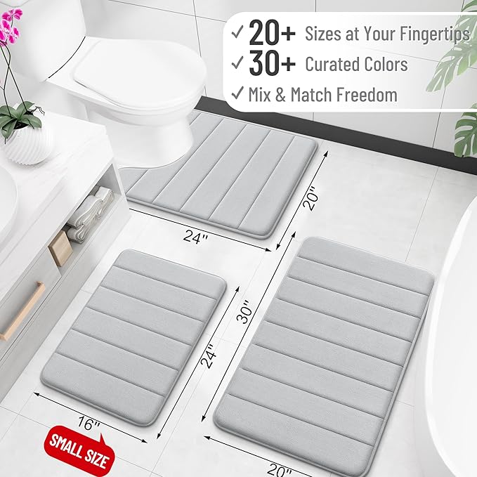 OLANLY Memory Foam Long Bathroom Rugs Runner 47x17, Super Soft Absorbent Bath Mat, Quick Dry, Machine Washable Shower Floor Rugs, Bathmat Carpet, Bathroom Home Decor Accessories, Light Gray