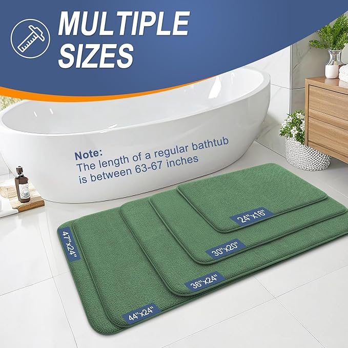 OLANLY Thick Memory Foam Bath Mat Rug 36x24, Extra Soft Absorbent Bathroom Rug, Quick Dry Bath Mats, Non-Slip, Machine Washable Carpet for Bathroom, Tub and Shower, Home Decor Accessories, Olive Green