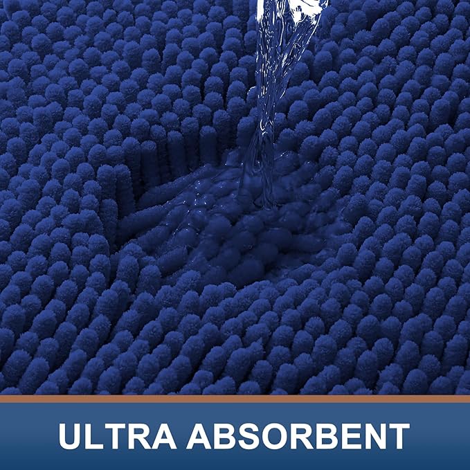 Smiry Luxury Chenille Toilet Rugs U-Shaped 24x20, Soft Absorbent Non-Slip Contour Bathroom Rugs for Toilet, Machine Washable Contoured Bath Mats, Royal Blue