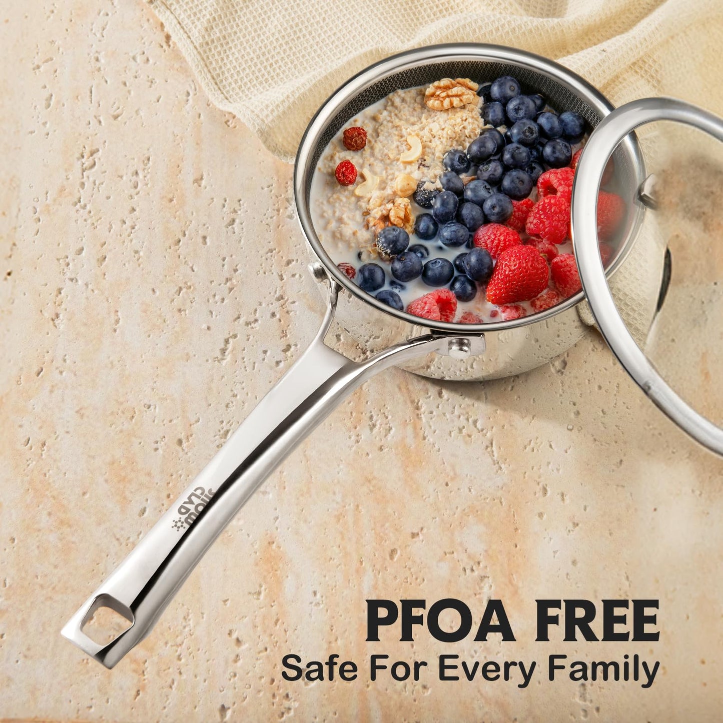 SNOWCLAD Pots and Pans Set Non Stick, 10 Pcs Hybrid Stainless Steel Cookware Sets, Non Stick Frying Pans, Saucepans, Saute Pan & Stock Pot, PFOA Free Kitchen Skillet,Induction Compatible