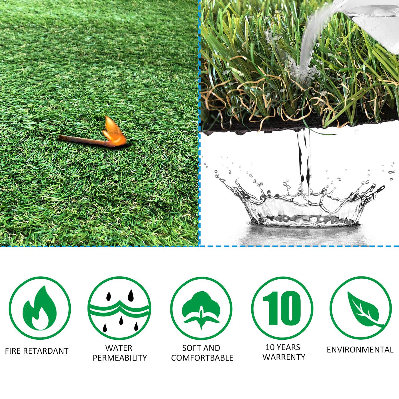 Petgrow Artificial Grass Rug 6.5 FT x10 FT(65 Square FT), Realistic Indoor Outdoor Garden Lawn Landscape Patio Synthetic Turf Mat- Thick Fake Faux Grass
