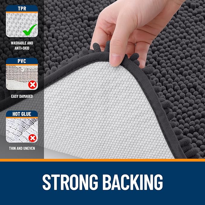 OLANLY Bathroom Rugs 47x20, Extra Soft Absorbent Chenille Bath Rugs, Rubber Backing Quick Dry, Machine Washable Bath Mats for Bathroom Floor, Tub and Shower, Home Decor Accessories, Dark Grey
