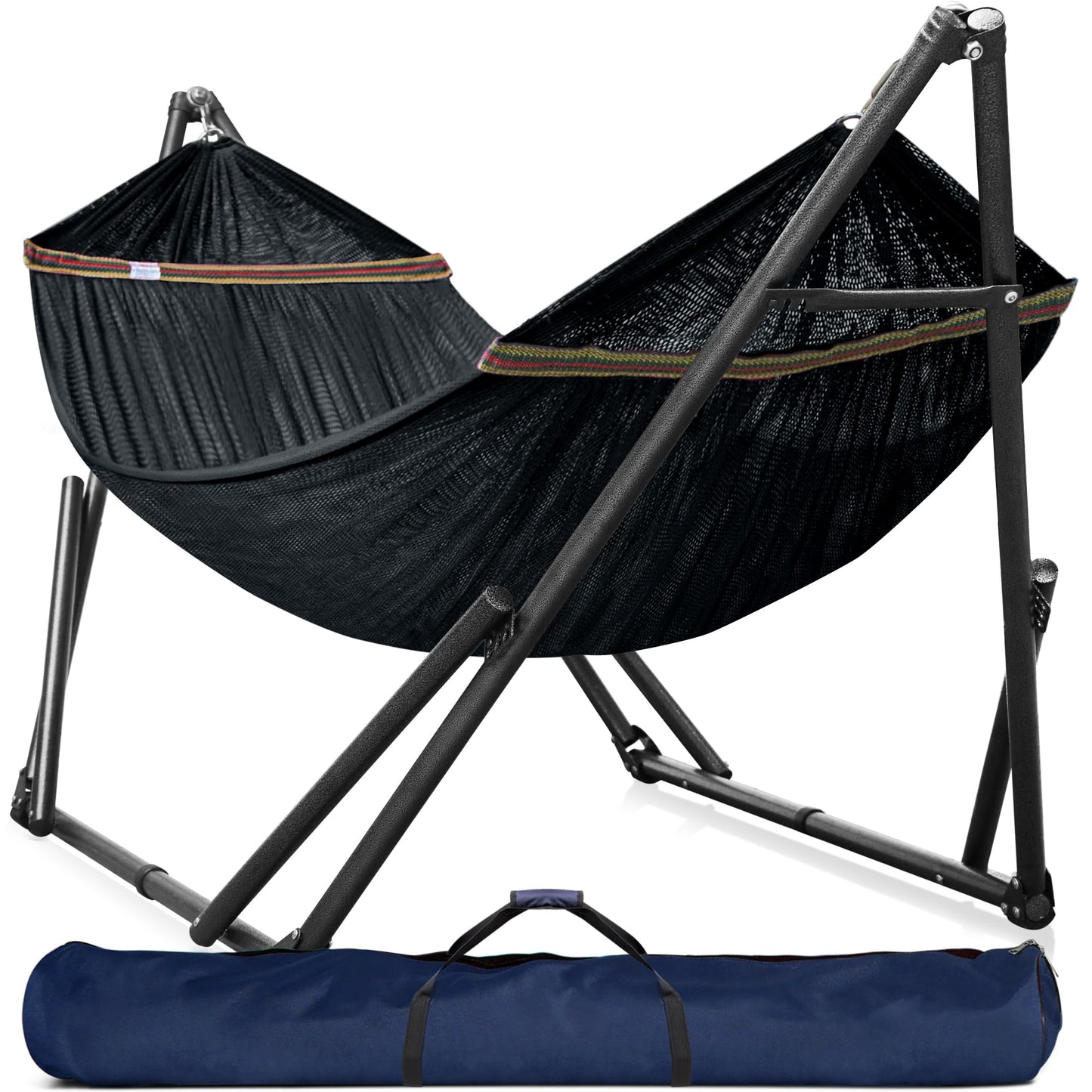 Tranquillo Universal Hammock Stand 600 lbs Capacity, Instant 20s Foldable, 3-Year Warranty Hammock with Stand, 2 Person Camping Revolutionary Portable No Screws, Premium Hammocks, Black