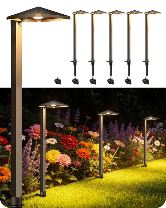 EDISHINE Low Voltage Landscape Lighting, Landscape Path Lights with Pyramid Exterior, Aluminum, 3000K & 50000Hrs, Outdoor Pathway Lights Wired for Garden, Yard, Driveway, 6 Pack