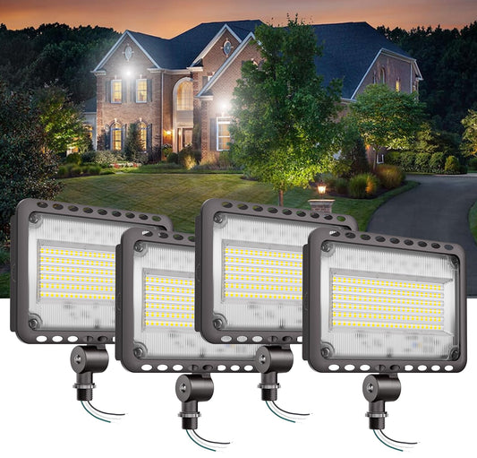 CINOTON 120W LED Flood Lights Outdoor, IP65 Waterproof Exterior Security Wall Lights with 180°Knuckle, 16800LM 120V Outside Aluminum Lighting Fixture for Courtyard Barn Garage 5000K 4 Pack, UL Listed